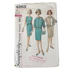 60s Simplicity 4363 Pattern Size 12 Misses Suit Overblouse Vintage 1960s CUT